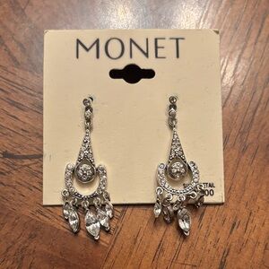 Monet Silver Crystal Dangle Earrings
